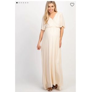 NWT PinkBlush Beige Chiffon Maternity Maxi Dress